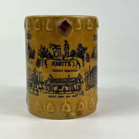 Knotts Berry Farm Souvenir Mug Beer Coffee Glazed Cup California Gun Handle 80s - Picture 2 of 9